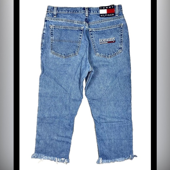 Vtg Tommy Hilfiger Sz 11 (29x22) Capri Crop Jeans Flag Logo USA Made 90s Y2K - Picture 1 of 10